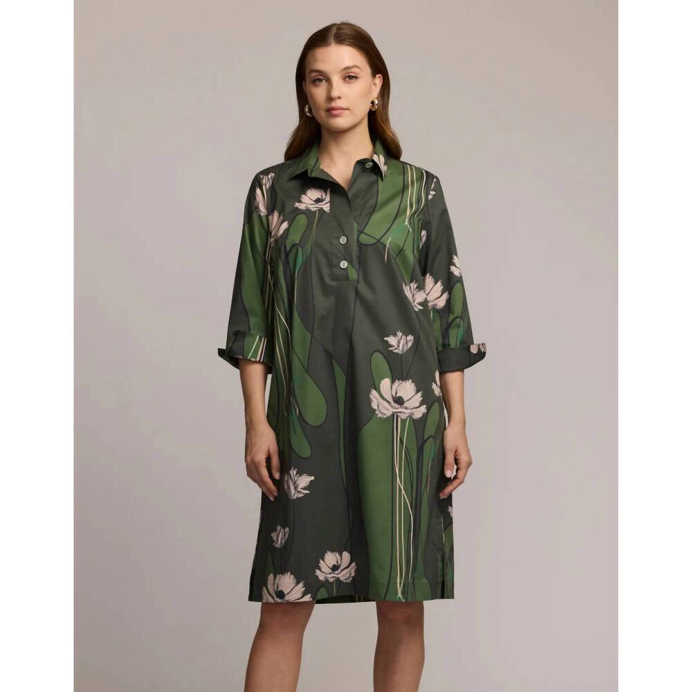 NEW HINSON WU charlotte quarter sleeve poppy print dress in green